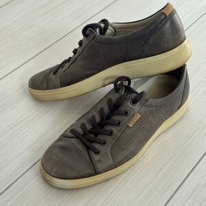 ECCO Gray Leather Perforated Casual Sneakers Comfortable Walking Shoes Mens‎ 10